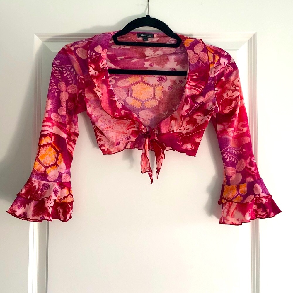 Vintage Y2K Crop Top Arden B - Bright Pink Orange Sherbert Barbie Style